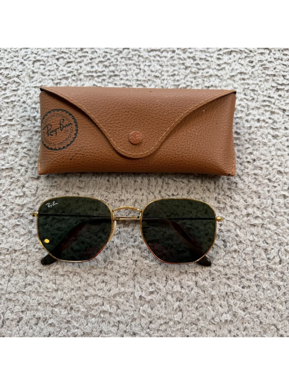 Ray-Ban RB3548N Hexagonal Flat Lens Gold G-15 Green Sunglasses 54-21 Italy